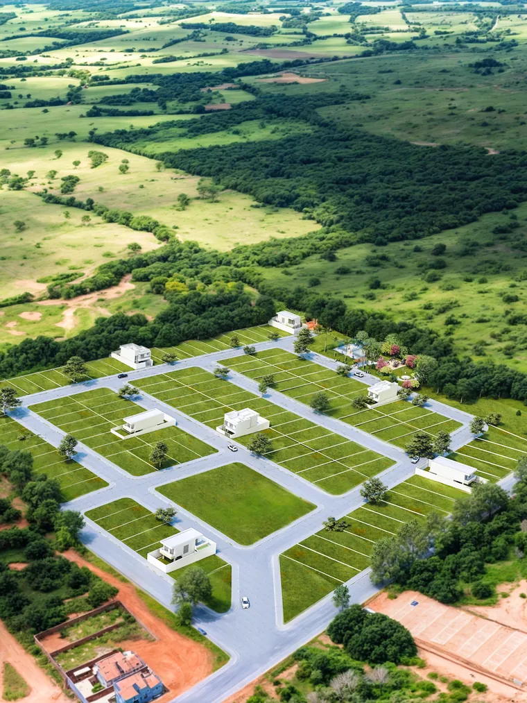 Imagem 3D do projeto: implantação do loteamento vista de cima